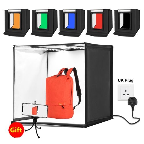 Photo Studio Light Box Portable 60 x 60 x 60 cm Light Tent LED 5500K Mini 60W Photography Studio Tent Kit with 6 Removable Backdrop  (Black, Orange, White, Red, Green, Blue)