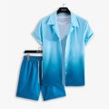 Firangi | Men Sky Blue Gradient Shade Beach Summer Vacation and Resort Wear Short Suit (Shirt+Shorts). 