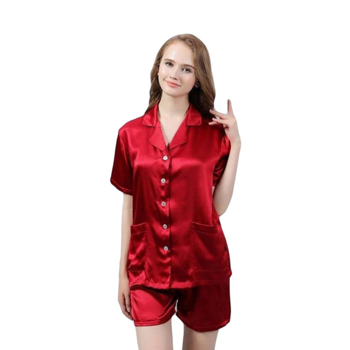 Customized) Korean Satin Silk top Short Trouser, sleepwear, nighty - Technical View