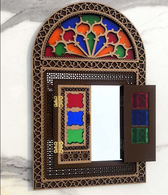 Traditional Window Style Mirror-Window Style Fancy Wall Hanging Mirror-Decorative Wall Hanging Showpiece Decor-