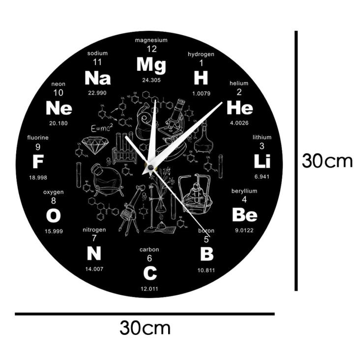 BEERIS Periodic Table of Elements Wall Art Chemical Symbols Wall Clock Educational ElementaL Display Classroom Clock Teacher's Gift Black