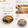 1pc Bamboo Food Storage Tray Bamboo Dry Fruit Nuts, Candy, Snacks, Cookies Plate with Acrylic Lid. 