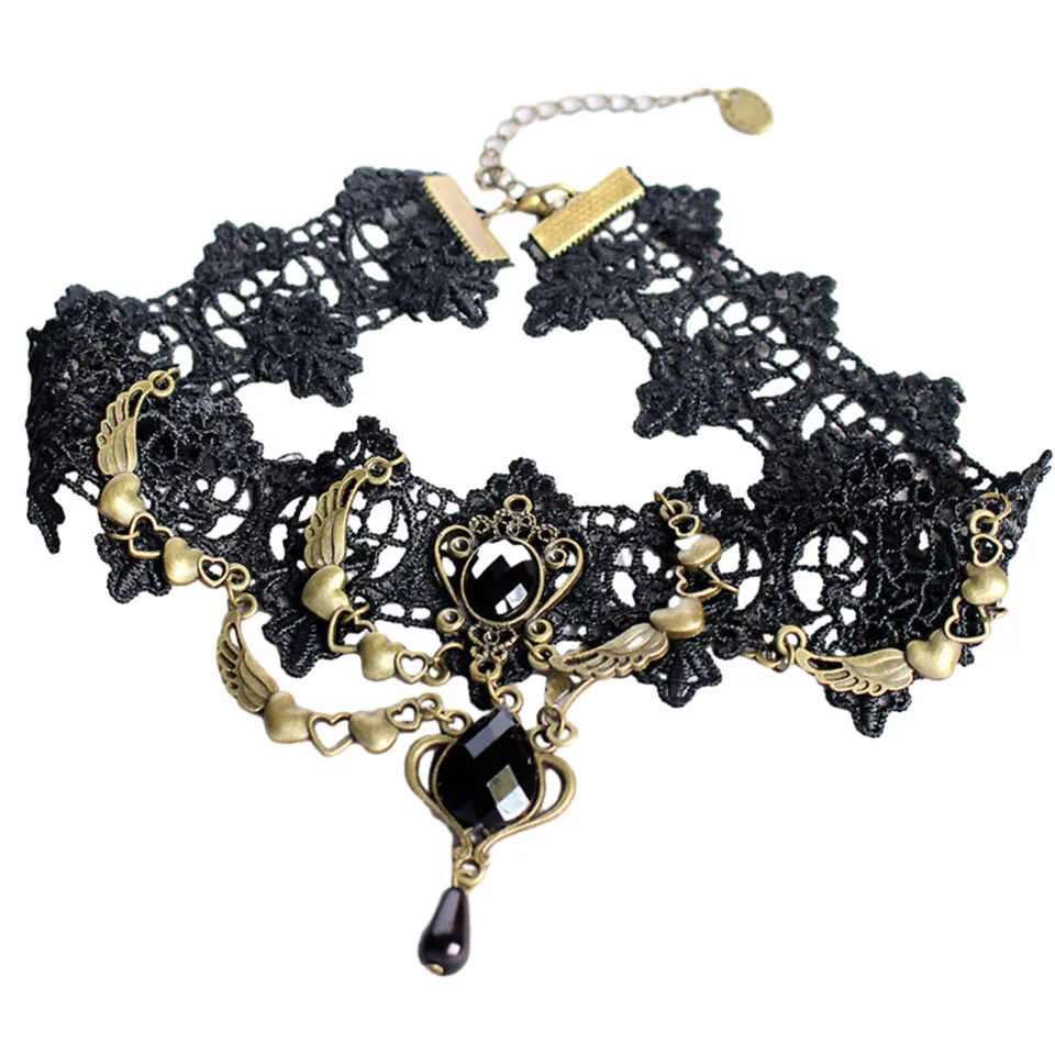 Goth Necklace Adjustable Black Lace Choker Necklace - Gothic Style With ...