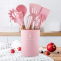 12Pcs-Silicone Kitchenware Set Kitchen Utensils Cooking Sets Non-stick Spatula Silicone Kitchen Tools with Wooden Handle Heat Resistant Non-Toxic BPA Free. 