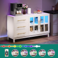 Arqam.B Sideboard Buffet Cabinet with Storage, Modern Coffee Bar Storage Cabinet with LED Light, 3 Drawers & 2 Acrylic Glass Doors, Wood Buffet Table for Kitchen, Living Room, White 8 (1) (To be customise). 