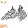 1 Pair Women Fashion Xmas Gift Angel Wings Rhinestone Inlaid Stud Earrings. 