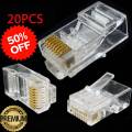 20X RJ45 Ethernet Cable Network Connector Crystal Heads Gold Pins Module CAT6 Plug. 