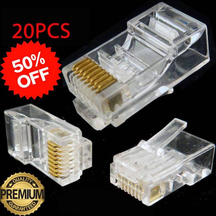 20X RJ45 Ethernet Cable Network Connector Crystal Heads Gold Pins Module CAT6 Plug