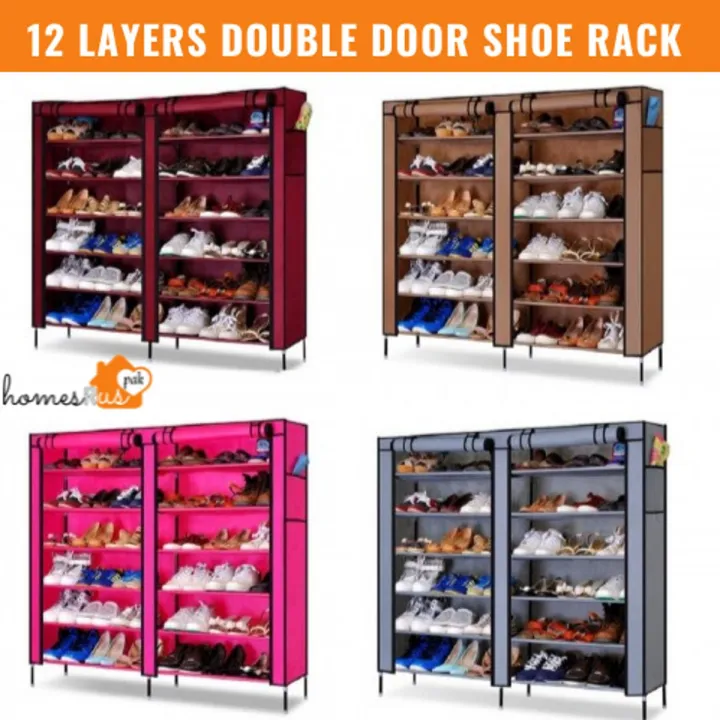 36 Pairs Shoe Rack Double Row Shoe Tower 6x2 Tier Portable