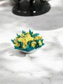 Handmade Polymer Clay Floral basket – Yellow Roses with Green Leaves. 