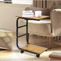 Movable Desk Side Table Tray Cart 4 Wheels Wood Desktop Office Home Desk Shelf Organizer Bookcase Natural Wood Tone. 