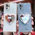 For Xiaomi Redmi Note 10S Cover with Makeup Mirror Shiny Plating Square Bumper Girls Phone Case Soft TPU Silicone Shockproof Protective Back Cover. 
