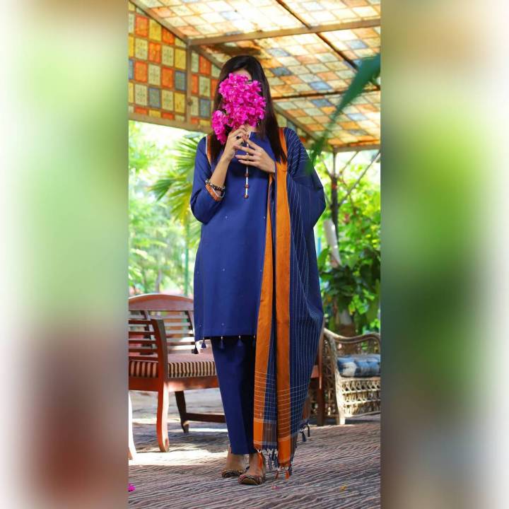 Voile Mystical Blue Hand-Woven Kurti