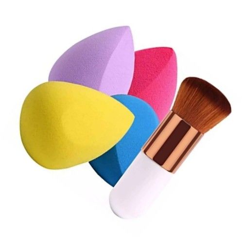 Pack of 2 items Kabuki Makeup Brush with Beauty Blender Makeup Sponge Puff