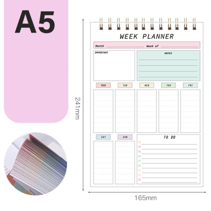 Daily schedules Weekly planner Tasks Top priorities To-do Binder notebook With notes Wide Journal agenda for Weekly planning Stationery School Office Schedule