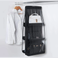 Dust-proof, smaller in size bag organizer with 6 pockets for handbags and an attached hook. 