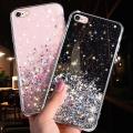 For iPhone 8 / iPhone 7 Back Cover Luxury Shiny Glitter Gold Foil Space Starry Cases Clear Soft Silicone Bumper Full Protection Mobile Phone Case for Girls Boy. 