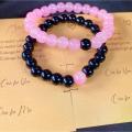 Couple Bracelet- Black with pink  Beads - classic design- 8mm size beads- for boys & girls both- bff- couple. 