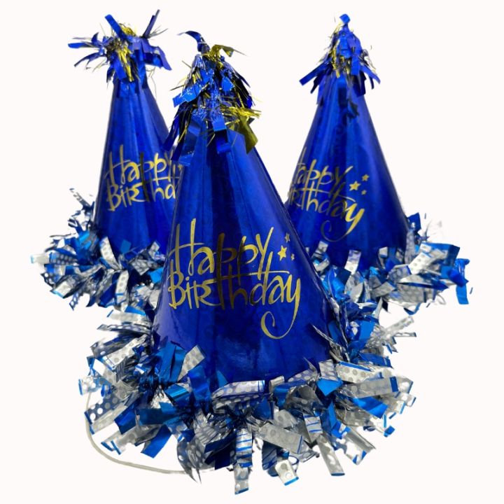 HAPPY BIRTHDAY BLUE COLOR FANCY BIRTHDAY PARTY CAPS PACK OF 4