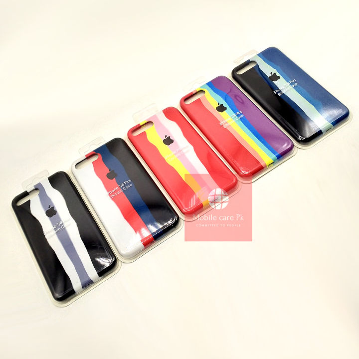 Apple iPhone 7 Plus Back Cover | Apple iPhone 8 Plus Back Cover Multicolour Soft Rainbow Style Silicone Case For iPhone 7 Plus