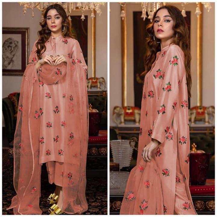 Floral Silk Dress with Organza Dupatta