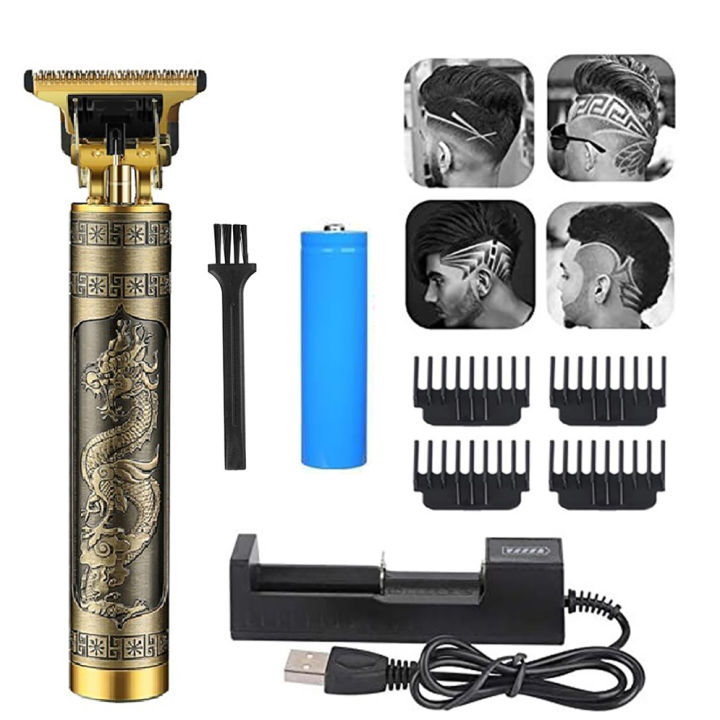 Professional Vintage T9 Dragon Style USB Rechargeable Hair Trimmer Beard Trimmer Outline Edger Cordless Hair Cutting Machine for Men