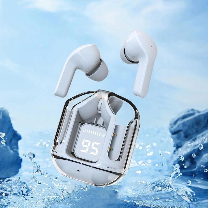 Air31 Crystal Transparent Wireless Earbuds - Bluetooth 5.3, Heavy Bass Stereo, LED Display, Waterproof headphones, Mic, Noise Reduction" Best earphone 2024