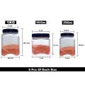 Set Of 3 Sizes Plastic Jars for Kitchen 1KG / 500Gms / 250Gms CAPACITY Plastic STORAGE JAR - JARS SET - Masala / Sugar Cheeni / Daal JAR - RACK Storage - FOOD GRADE PURE PLASTIC - LEAF  DESIGN - 6Pcs Of Each Size. 