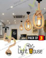Pack of 3 - Industrial Rope Pendant Lamp Vintage Edison Hemp Rope Ceiling Light Base(Bulb not included). 