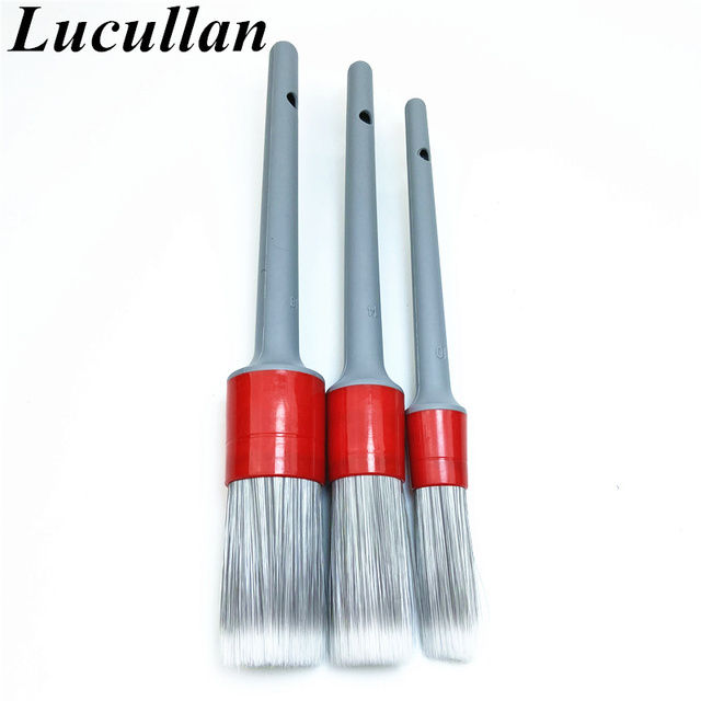 Lucullan Super Soft Synthetic Bristle Detailing Brushes Set PP Handle For Wheels,Tires, Engine Bay, Leather Seats, Door Panels