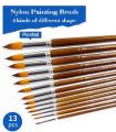 BN-8004 13 pcs long round handle pointed shape artistic acrylic painting brush set. 