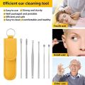 Ear Wax Removal Kit, 6 Pcs Earwax Removal Tool, Ear Cleaning Tool Set Stainless Steel Ear Pick with PU Storage Bag, Reusable Ear Cleaner Spring Spiral Earwax Remover for Kids Adults. 