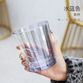 Arctic straw light glass simple with lid, double drink milk tea water cup, internet famous casual coffee cup. 