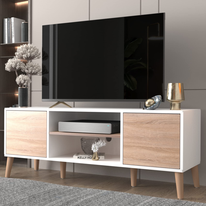 Imperia Furniture TV Stand, TV Console Media Cabinet with Push Up Open Doors and Cable Collection Holes for TVs Up to 60 Inch Flat Screen for Living Room Bedroom White