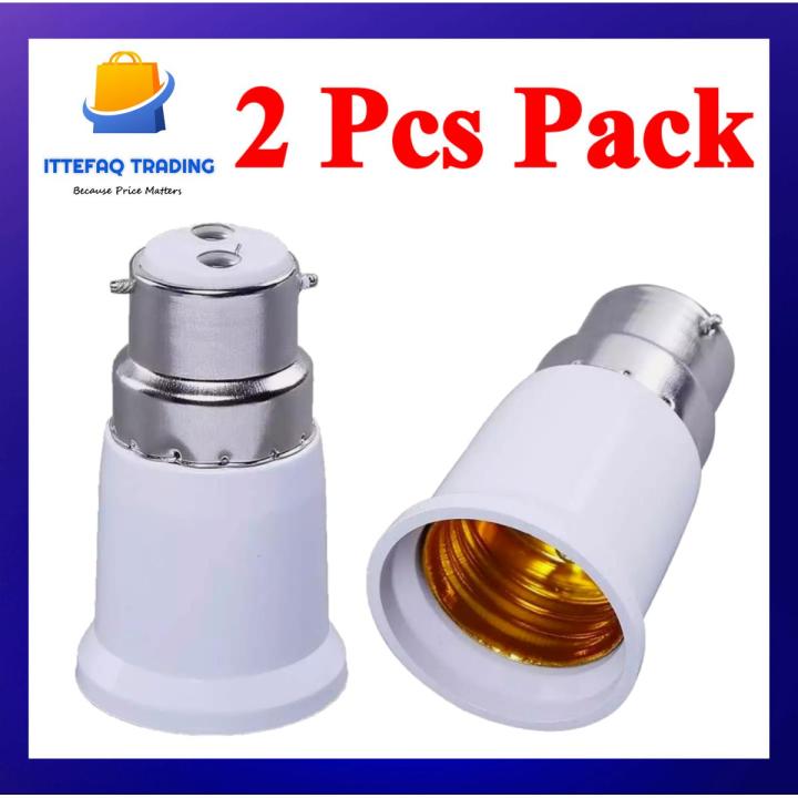 2Pcs B22 to E27 Bulb Lamp Holder Converter- Holder Adapter Pin B22 to Screw E27 (Long Size)
