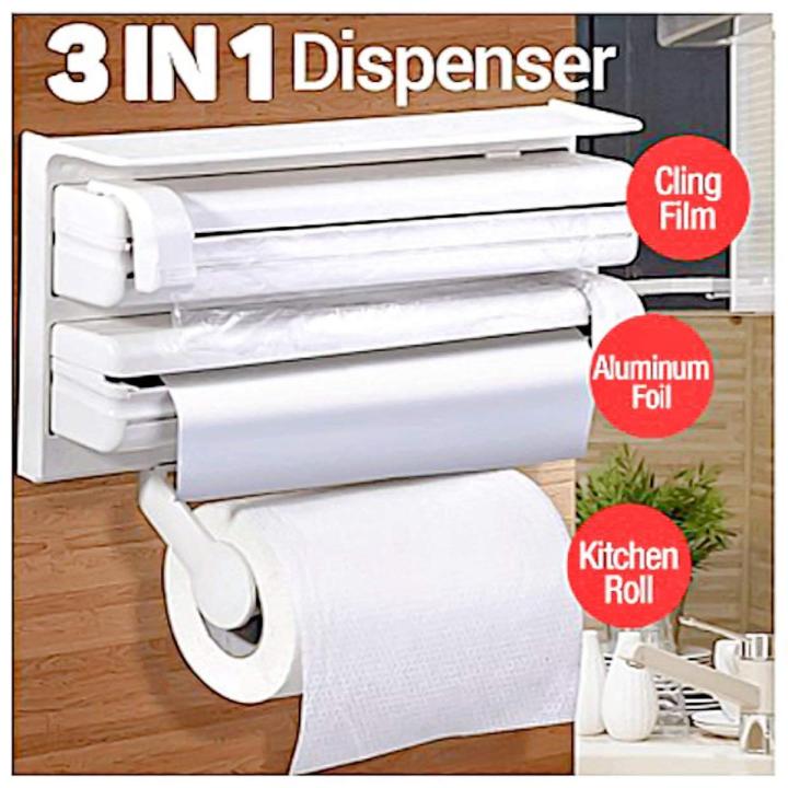 3 In 1 Triple Paper Dispenser Tissue Paper Foil Paper Cling Cutter Kitchen Tool