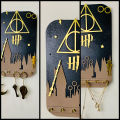Harry Potter Deathly Hallows Black and Gold Wall Art Wooden Key Holder and Jewelry Organizer, Key Hanger and Jewelry Hanger, Home and Room Deocration Items, Wall Decoration Items, Aesthetic Room Decor. 