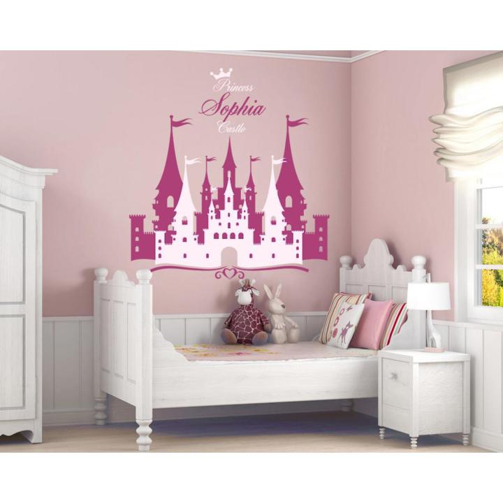 Princess Castle Wall Stickers Personalized Name Vinyl Decal Girl Nursery Wall Removable Castle Home Decor Mural Za280