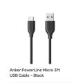 PowerLine Micro USB Cable for Android - 3ft / 0.9 m - Black. 