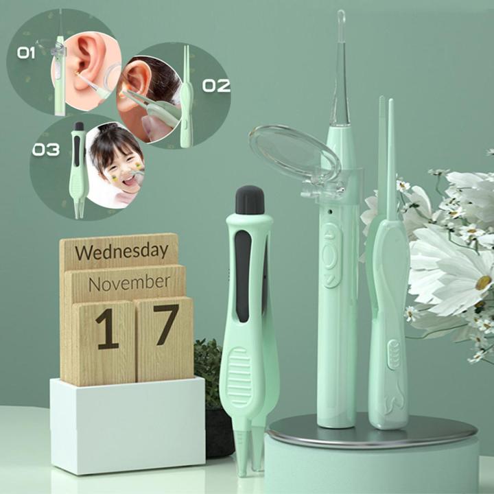 Baby Ear Cleaner Ear Wax Removal Tool Kit Infant Earpick With Led Light Ear Tweezers Flashlight Nose Clip