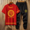 Mens Summer Versace Printed Tracksuit T-shirt & Trouser Trendy Fashion Arrival Gym Sports  Outdoor Casual Wear t-shrit Track Suits for Boy. 