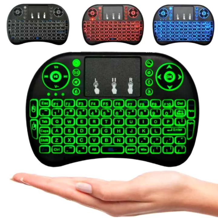 Mini Wireless Keyboard RF-500 with 3 Color RGB Backlit, 2.4GHz Wireless Mini Keyboard Rechargeable Controller with Touchpad Mouse Combo, Compatible with Android TV Box, IPTV, HTPC, Smart TV, PC, etc. RGB Lighting Mini Gaming Keyboard