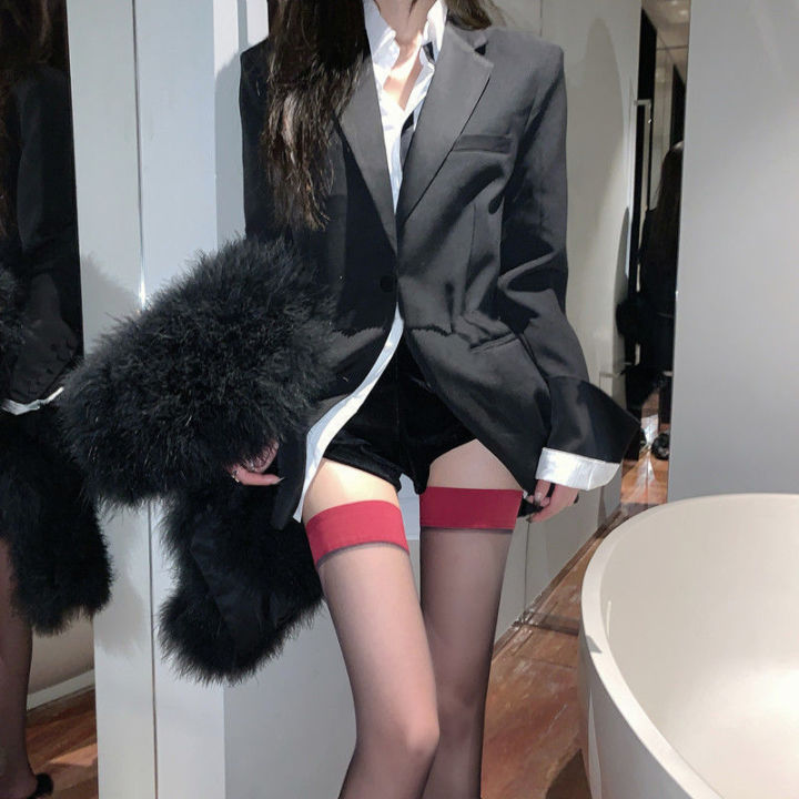 Fashionable And Sexy HighTop Red And Black Stitched NonSlip KneeHigh