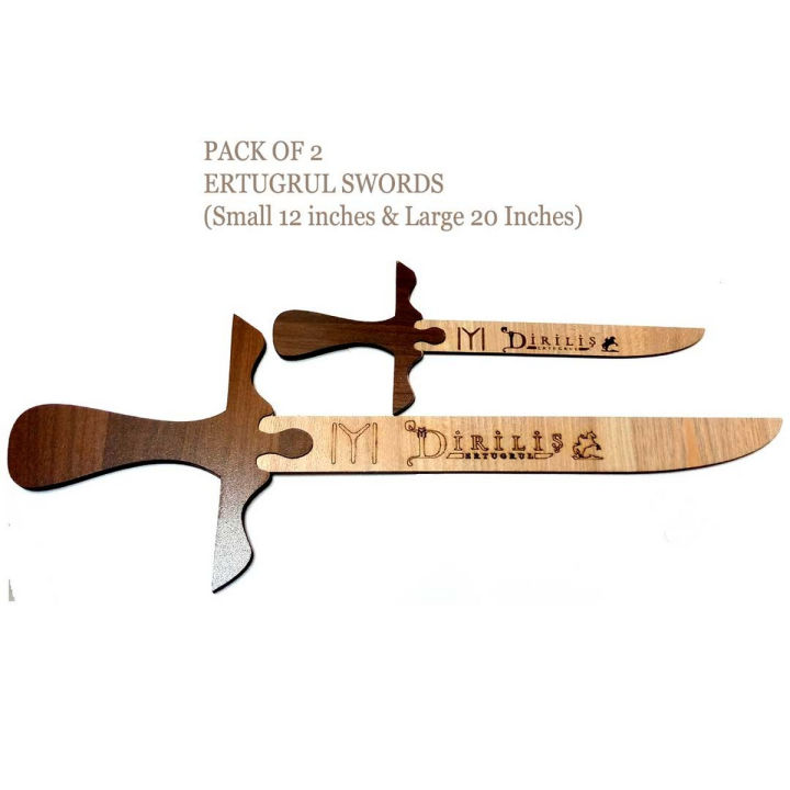 Pack of 2 Ertugrul Ghazi Sword-Toy For Kids ( 20 INCHES/12 INCHES  ) - Collection Toys, Action Toys - Ertugrul Sword-Toy For Kids - Ertugrul Talwar, Ertugrul Knife, Ertugrul Fighting Knife- Large Size Ertugul Knife For Kids,1 LARGE and 1 SMALL. Wood Made