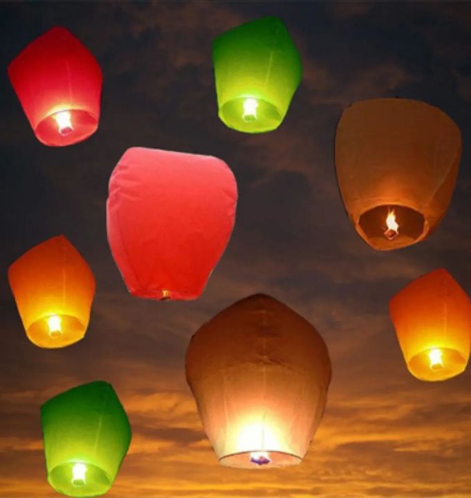 Pack of 3 / 6 / 10 Sky Lantern Flying Balloon- Air Balloon - Best Flying Balloon - Hot Air Balloon - Imported sky Lanterns for birthday party weddings anniversary wishing lanterns Multicolor