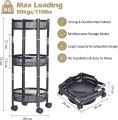 3-Tier Foldable Storage Cart, Rolling Fruit Vegetable Basket Stand with 3 Metal Mesh Baskets, Kitchen Rolling Storage Basket on Wheels for Pantry, Dining Room, Living Room, Round ( Only Black Colour  ). 