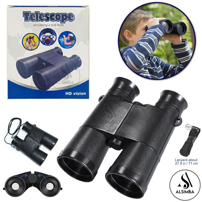 Telescope HD Vision Shock-Proof Binoculars for Kids Bird Watching Educational Learning Hiking High Power Telescope Binoculars Toy With Belt Creative Toys Best Perfect For Birthday Gifts - Size Approx. 6 Inch - Black