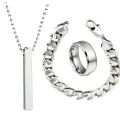 3 Piece Fashion Charm Jewelry For Men Best Quality Stainless steel 3D Bar Stick Locket +Stainless steel Titanium Silver Ring +Stainless steel Silver Chain Bracelet For Boys And Men. 