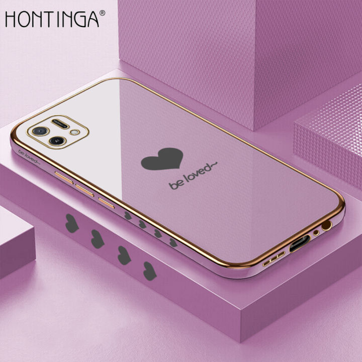 Hontinga for OPPO A16K A16E Back Cover Luxury 6D Plating Cartoon Lover Heart Side Pattern Case Soft Silicone Square Phone Cases