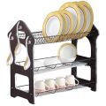 Introducing the 3-Layer Antique Wooden Panel Dish Drying Rack with Draining Tray: A Functional and Stylish Solution for Your Kitchen!. 